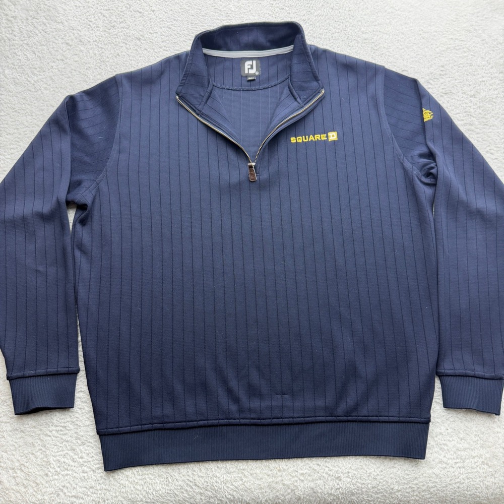 FootJoy Mens XL Navy Blue Quarter Zip Pullover Square D Ribbed Golf Sweater